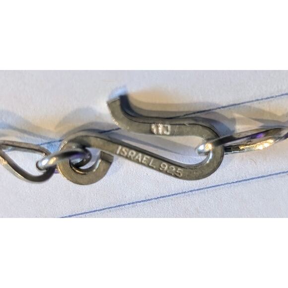 VTG 925 Black Stone Marcasite Flower Pendant on 925 Israel Fancy Chain Necklace - Picture 10 of 10